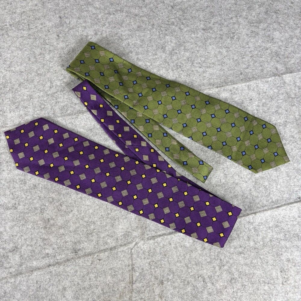 Vintage 1990s Addendum 100% Silk Geometric Neckties Made USA Lot of 2